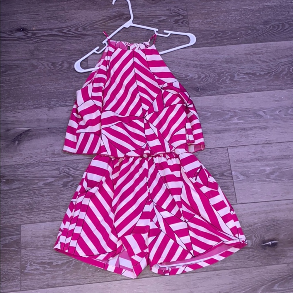 pink and white romper